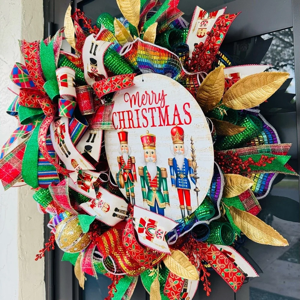 Hand Crafted Nutcracker Holiday Wreath - Red, Green, Gold